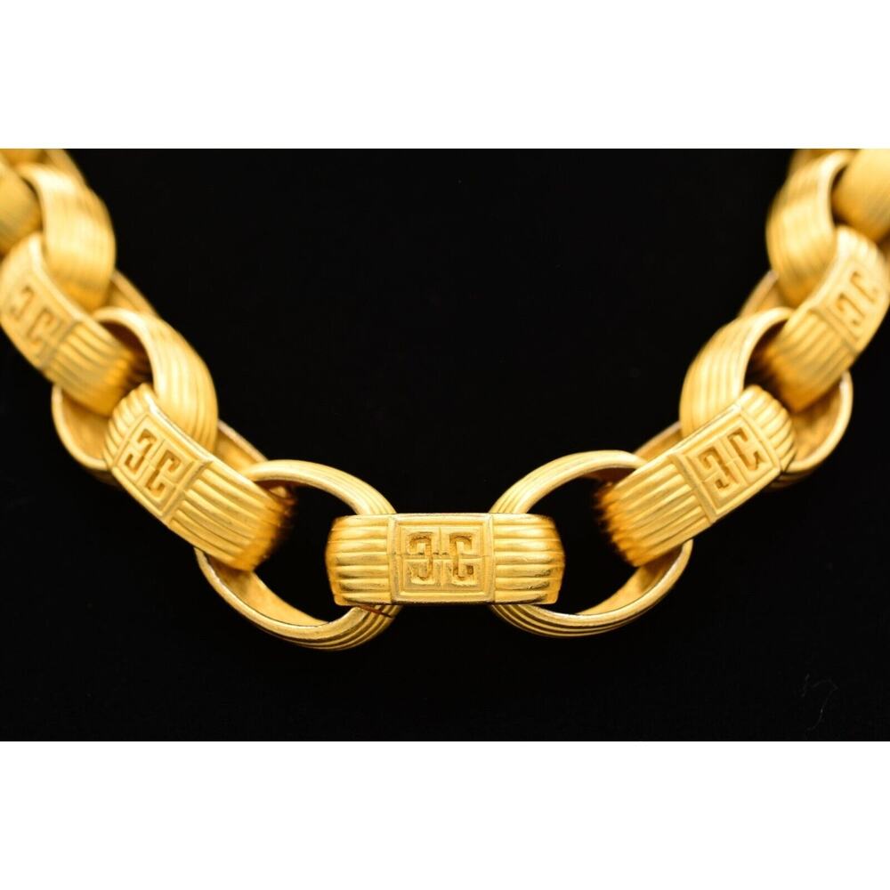 Givenchy Vintage Chunky Runway Logo Necklace Brushed Gold Heavy Signed 80s Bin1